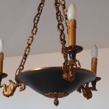 Lucien Gau French Empire Bronze Candlestick: Swan Arms, Green Tole