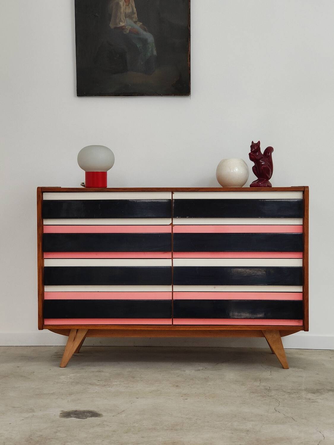 U-453 pink chest of drawers, old edition by Jiri Jiroutek for Interier Praha 1960