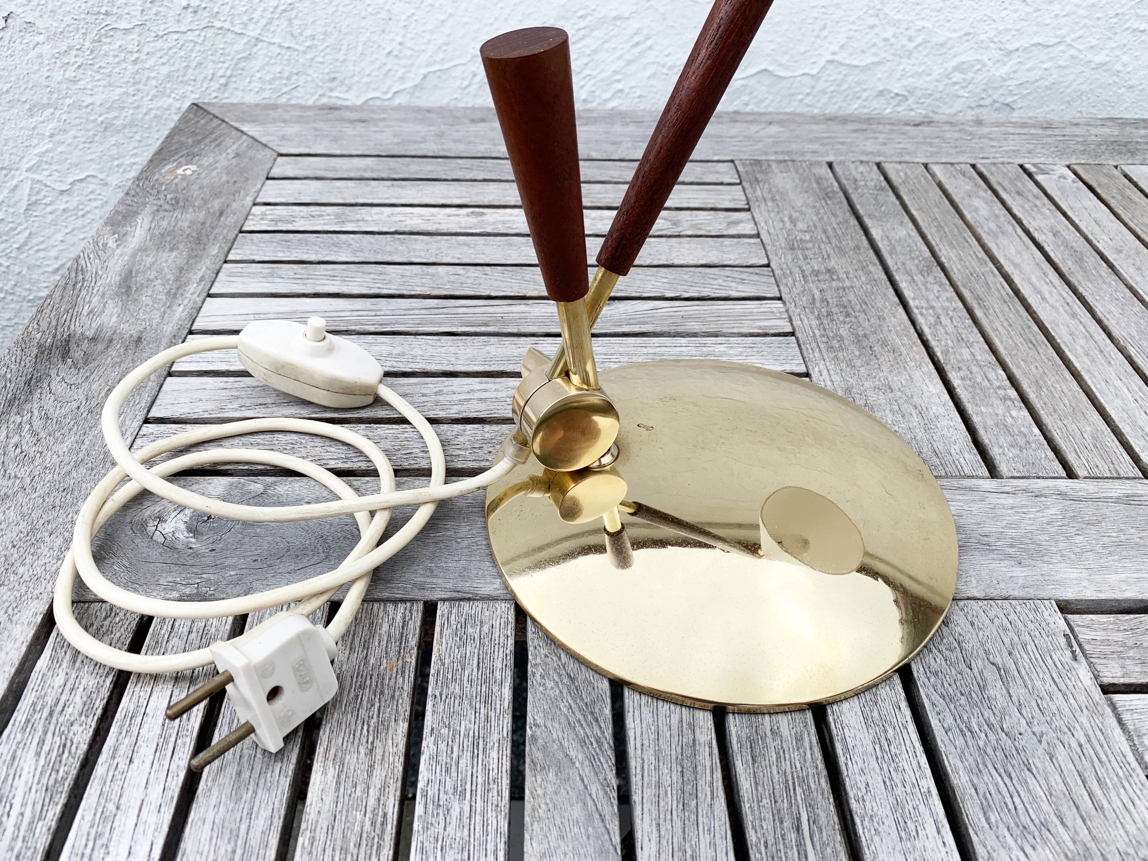 Poul Dinesen - Th. Valentines. Teak And Brass Table Lamp, Mid-20th Century