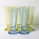 Set of 5 Colorful Yellow, Green and Blue Water Tumblers / Turkey / 2000s