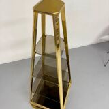 Étagère Pyramide design Hollywood Regency  Laiton Doré  Verre Fumé an. 60