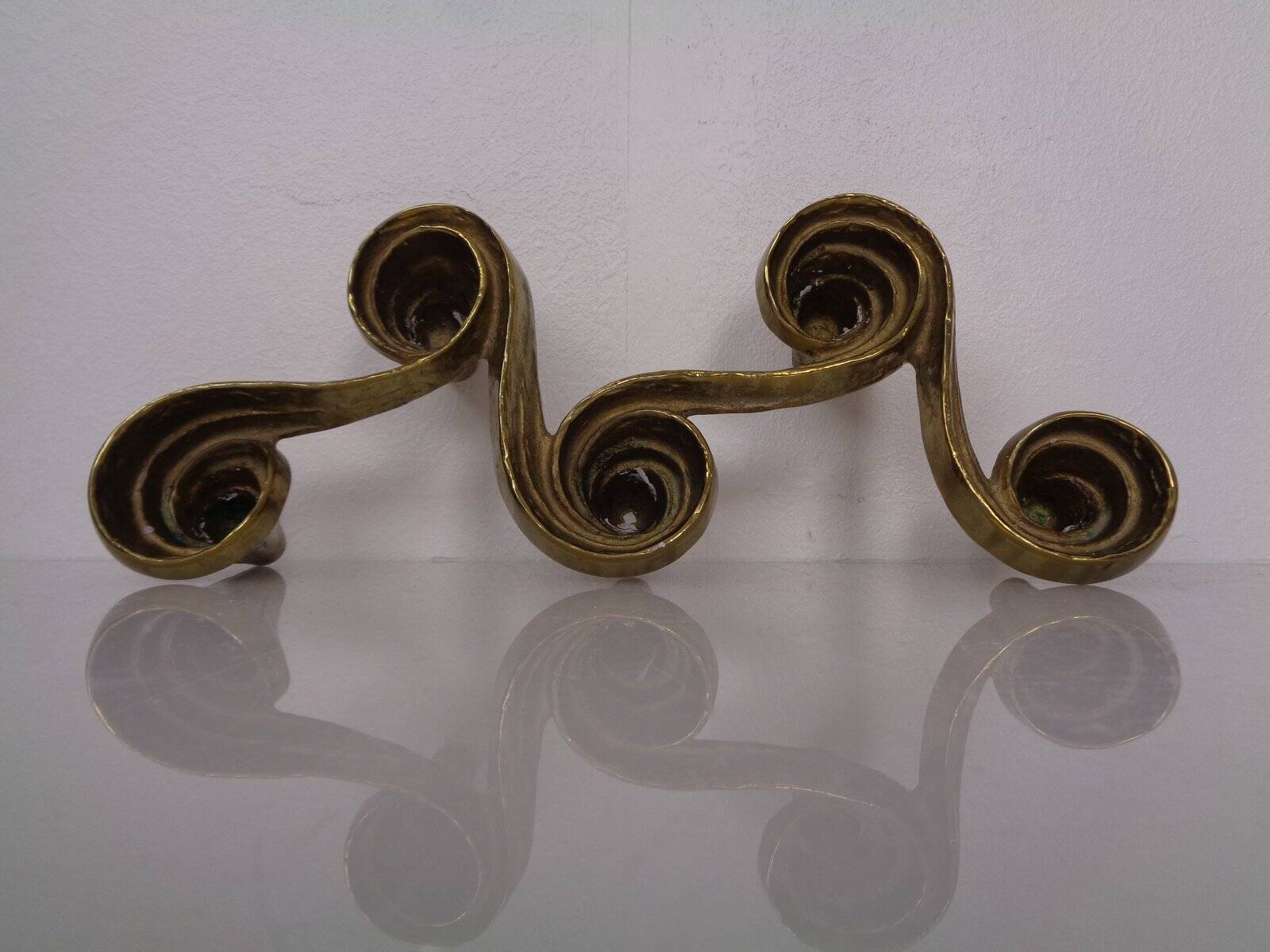 Large Brutalist Bronze Candleholder by Michael Harjes, 1960s