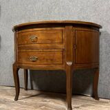 Commode demi-lune en acajou marqueté style Transition Louis XV - Louis XVI