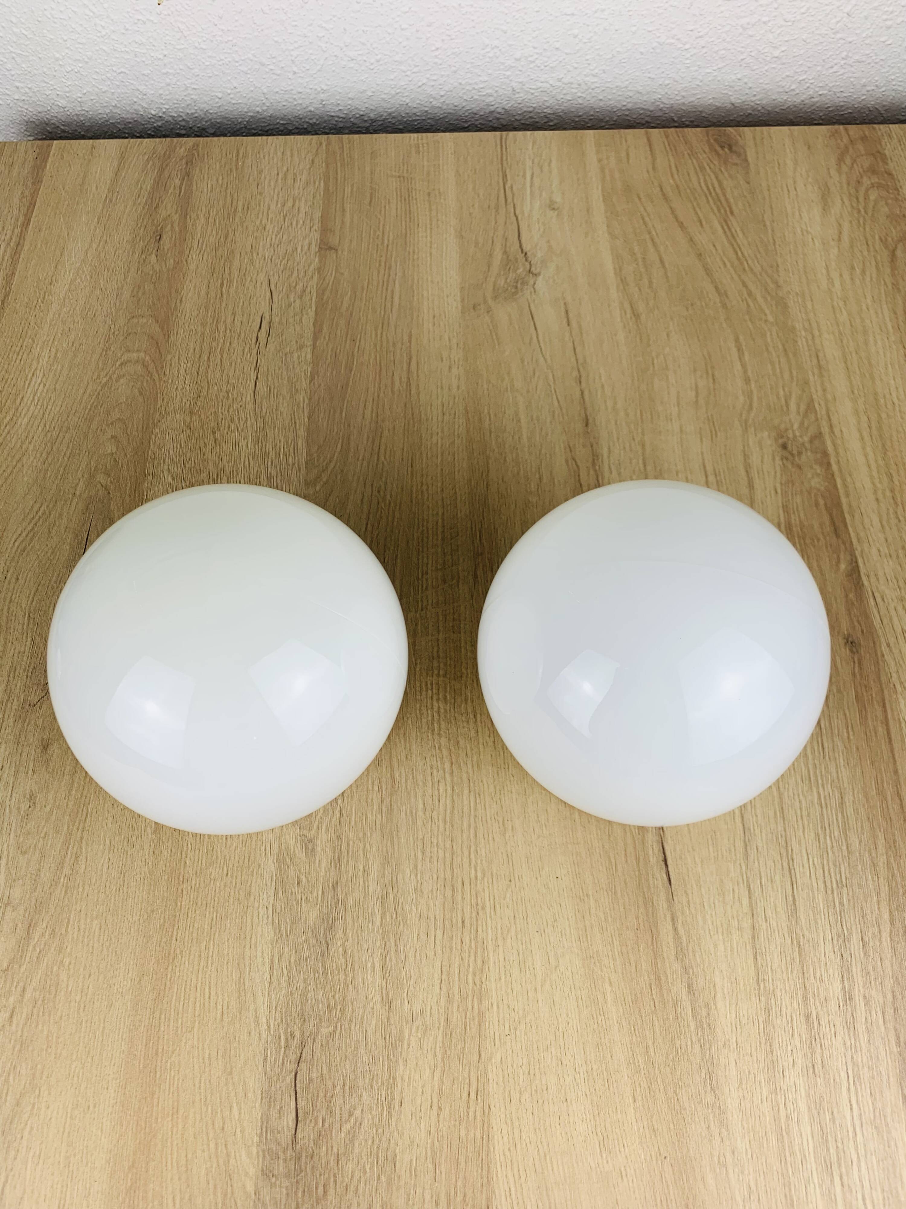 Pair of vintage opaline globe wall lights, ceiling lights
