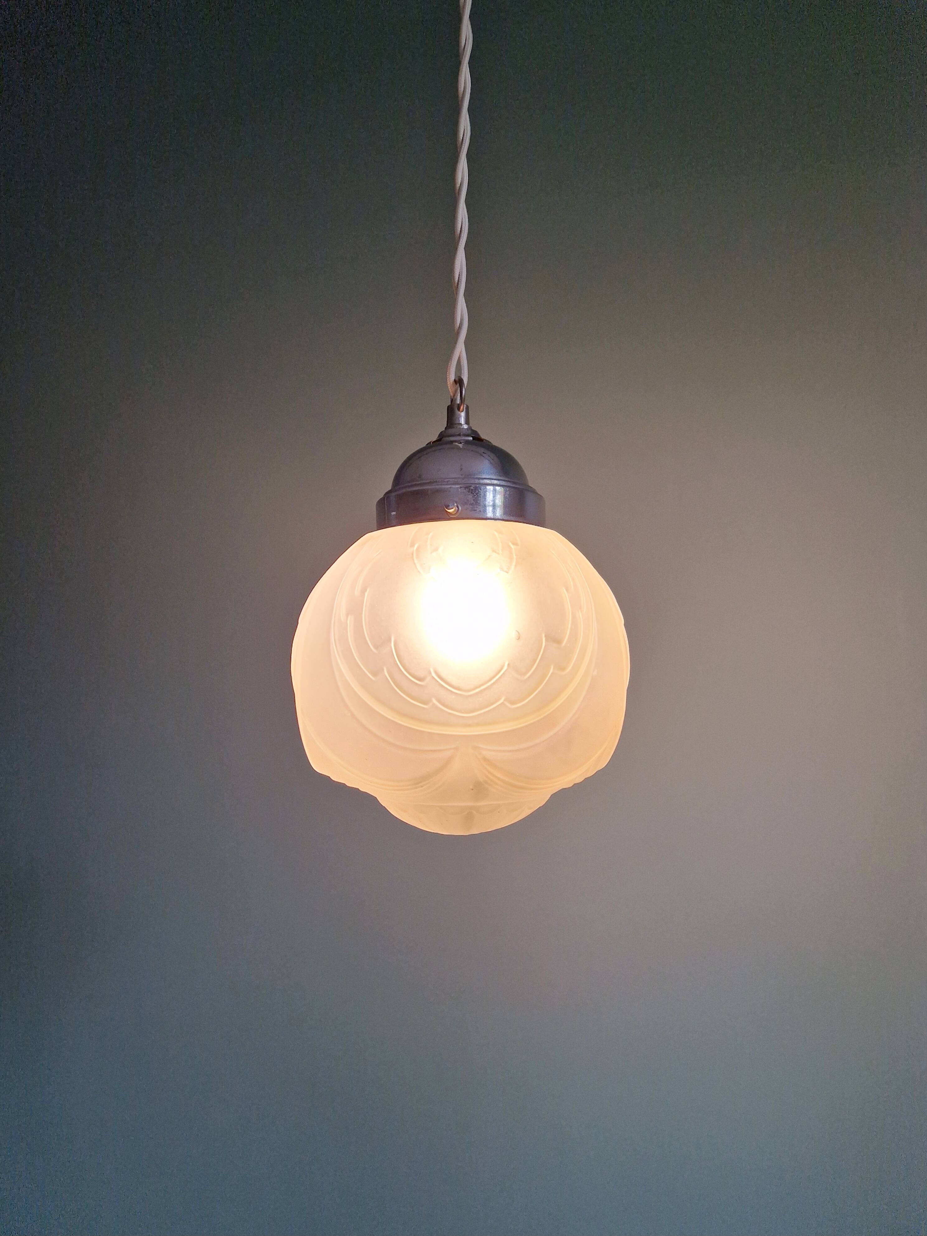 Art Deco pendant lamp in satin glass, 1920s-30s