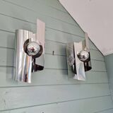 Paire d'appliques murales Space Age en métal chromé, 1970