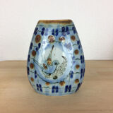 Vintage blue ceramic vase, bird decor