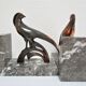 Pair of greenhouse books bird Art Deco metal patinated marble