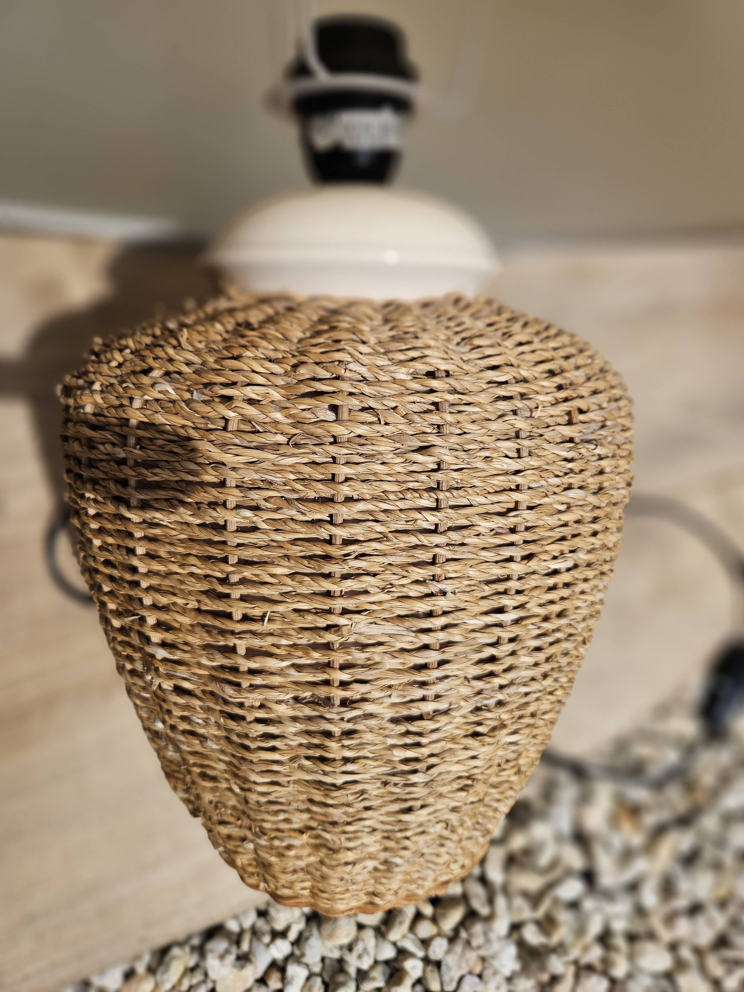 Pair of vintage braided rope bedside lamps