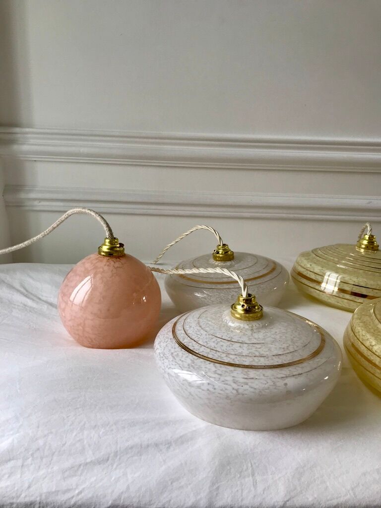 Suspension glass ball of Clichy pink 20s