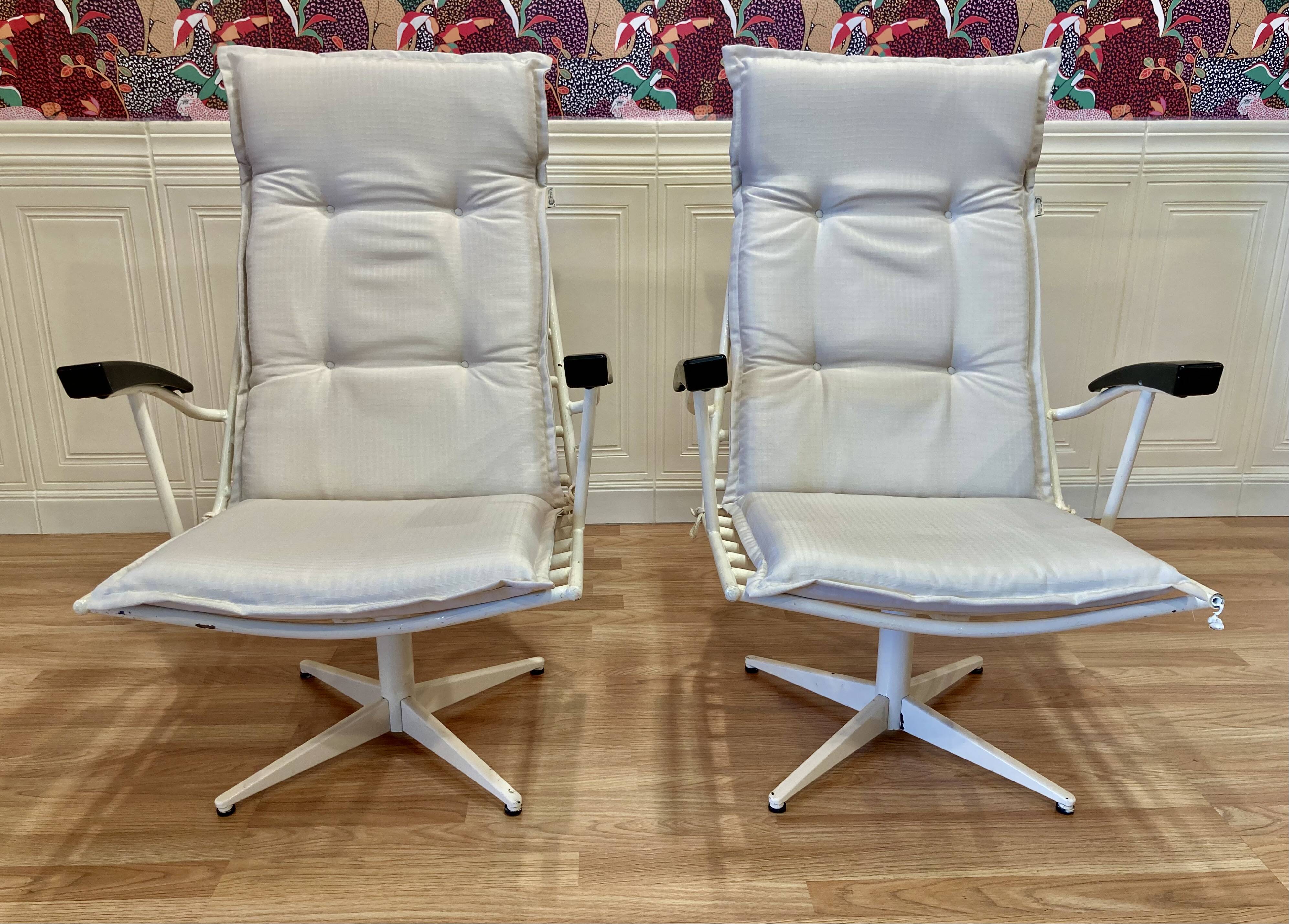 Pair of metal and Bakelite armchairs, 1960s design.