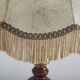 French Mid-Century Brass and Turned Wood Table Lamp with Hide Skin Shade