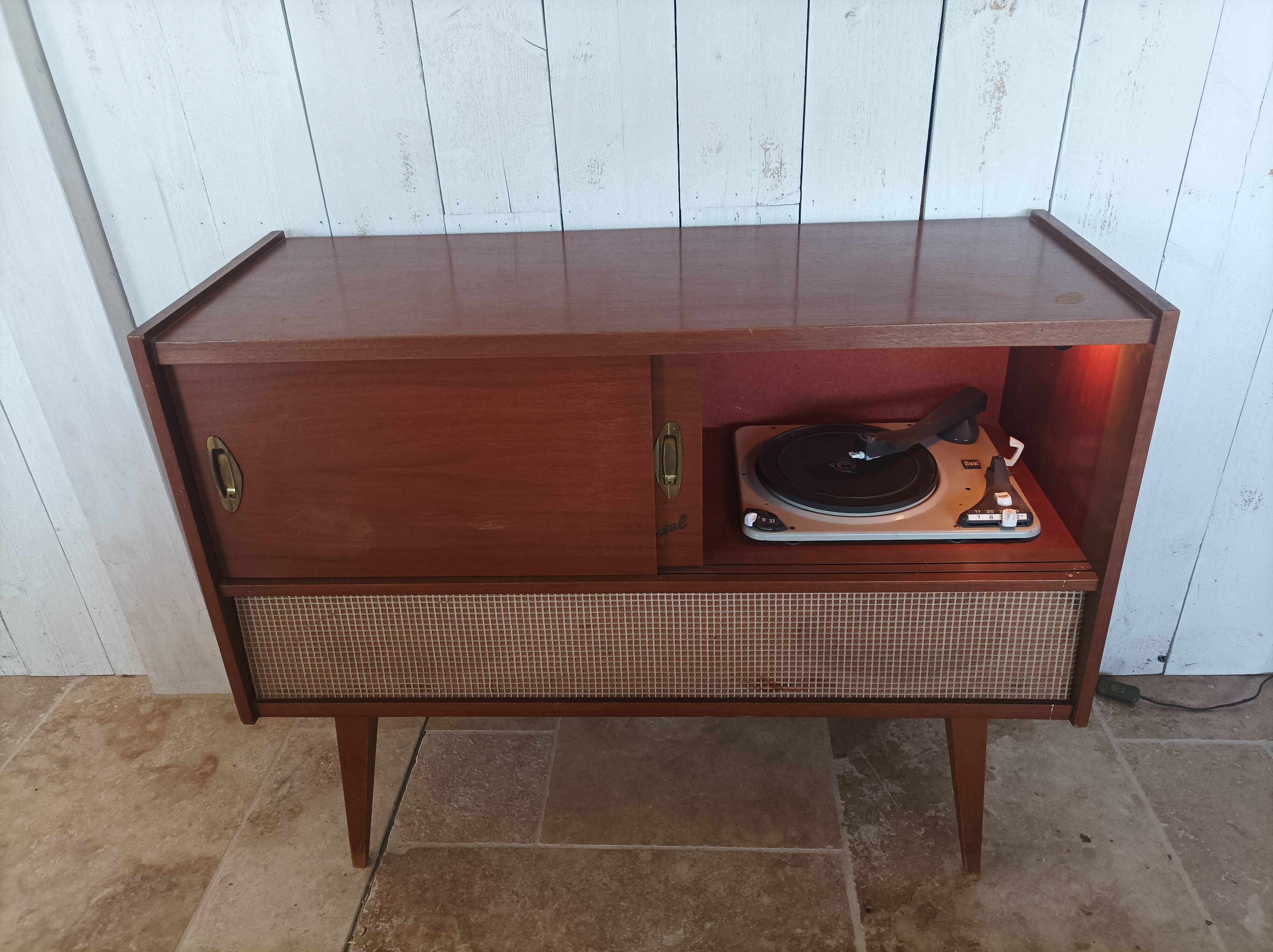 Vintage radio and record cabinet