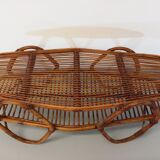 Coffee table with magazine tray in vintage rattan from the 60s