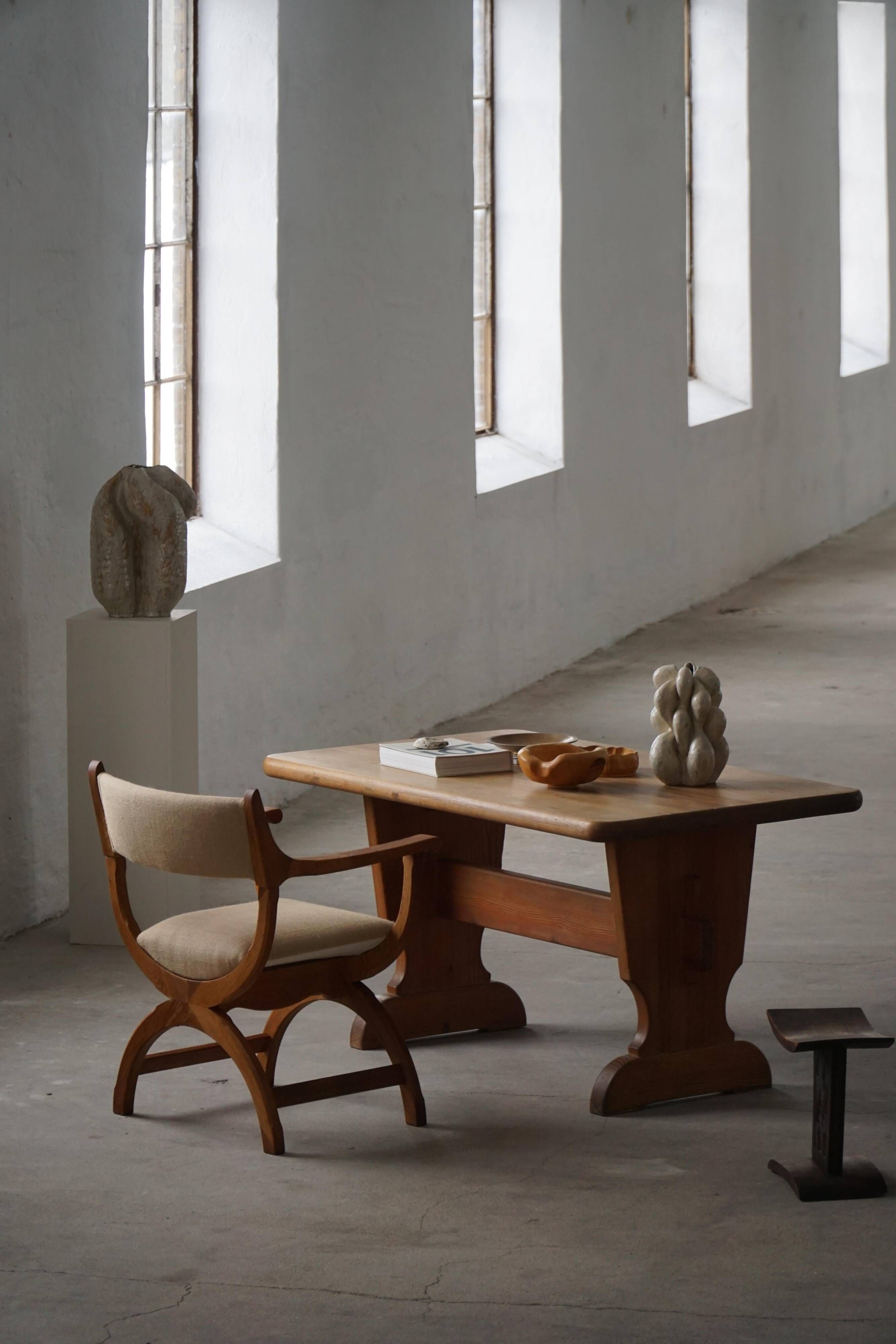 "Kurul" armchair in Oak and jute fabric, Henning Kjærnulf, Mid-century modern, 1960s