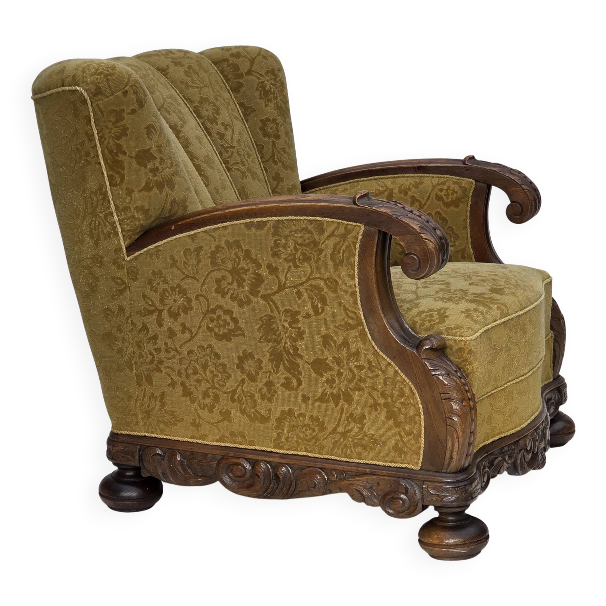 1960s, Danish armchair, furniture wool, solid oak wood.