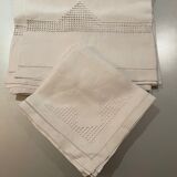 Nappe fil brodée main Art déco et 12 serviettes