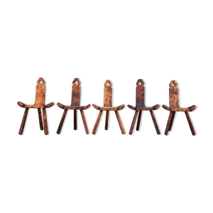 Lot de 5 chaises tripode en bois