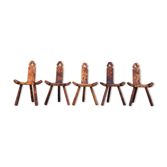 Set of 5 wooden tripod chairs