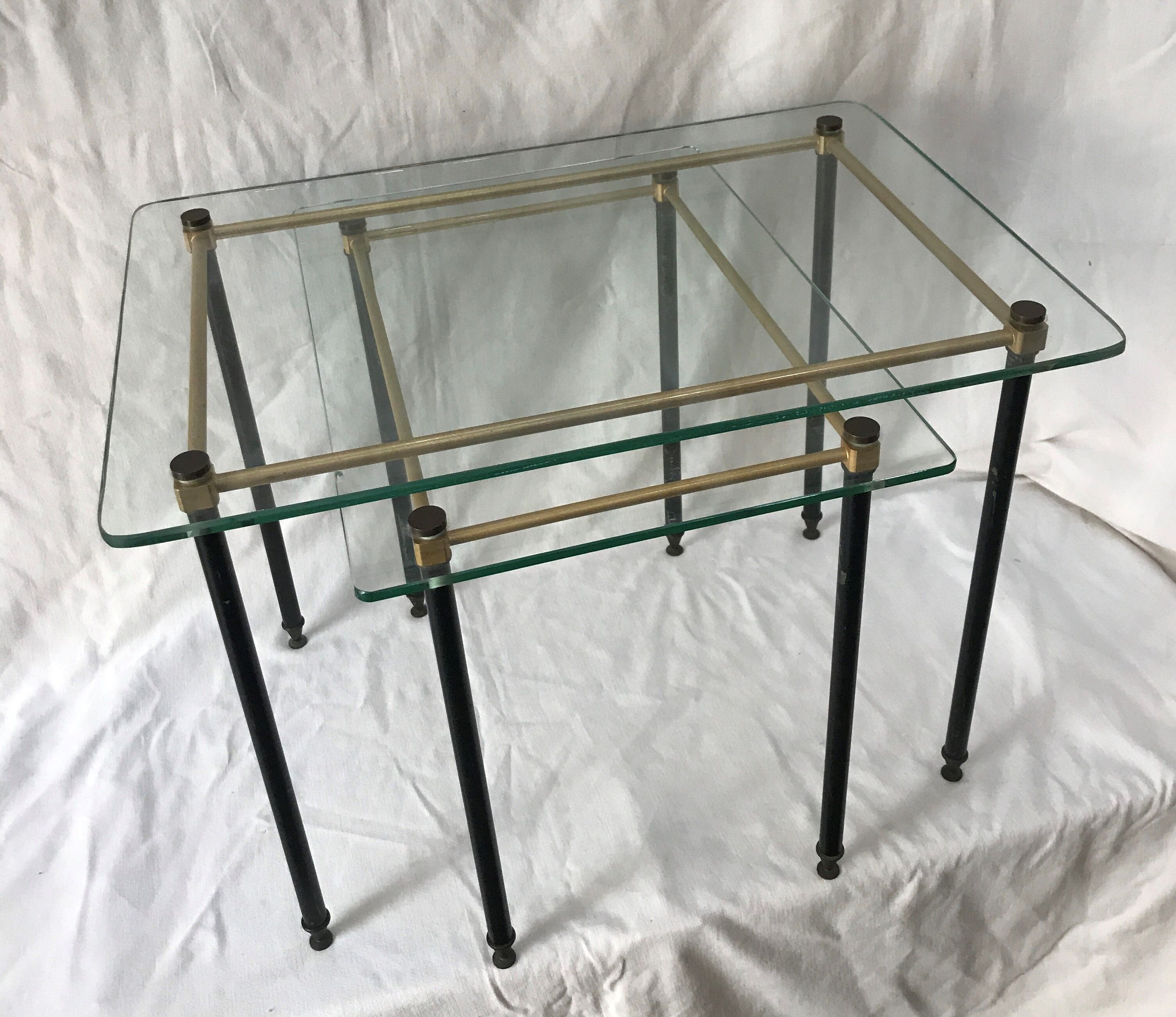 Pull out tables in glass and brass 1950