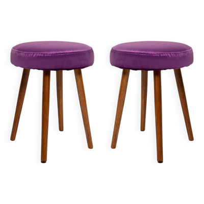 Ensemble de deux tabourets en velours violet brillant du milieu du siècle, Europe, années 1960