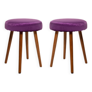 Ensemble de deux tabourets en velours violet brillant du milieu du siècle, Europe, années 1960