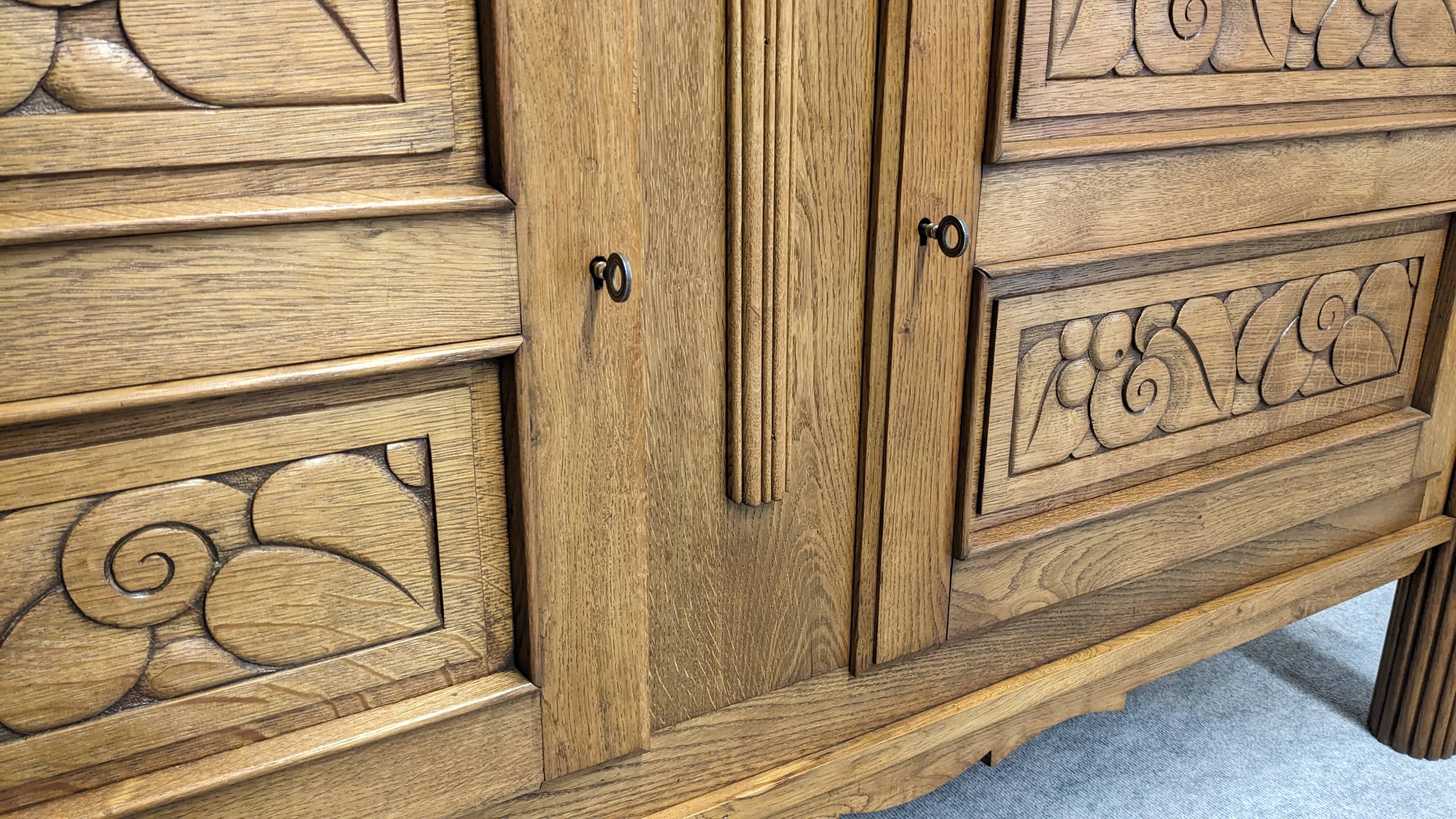 Brutalist oak sideboard attributed to Joseph Savina, France circa 1950.