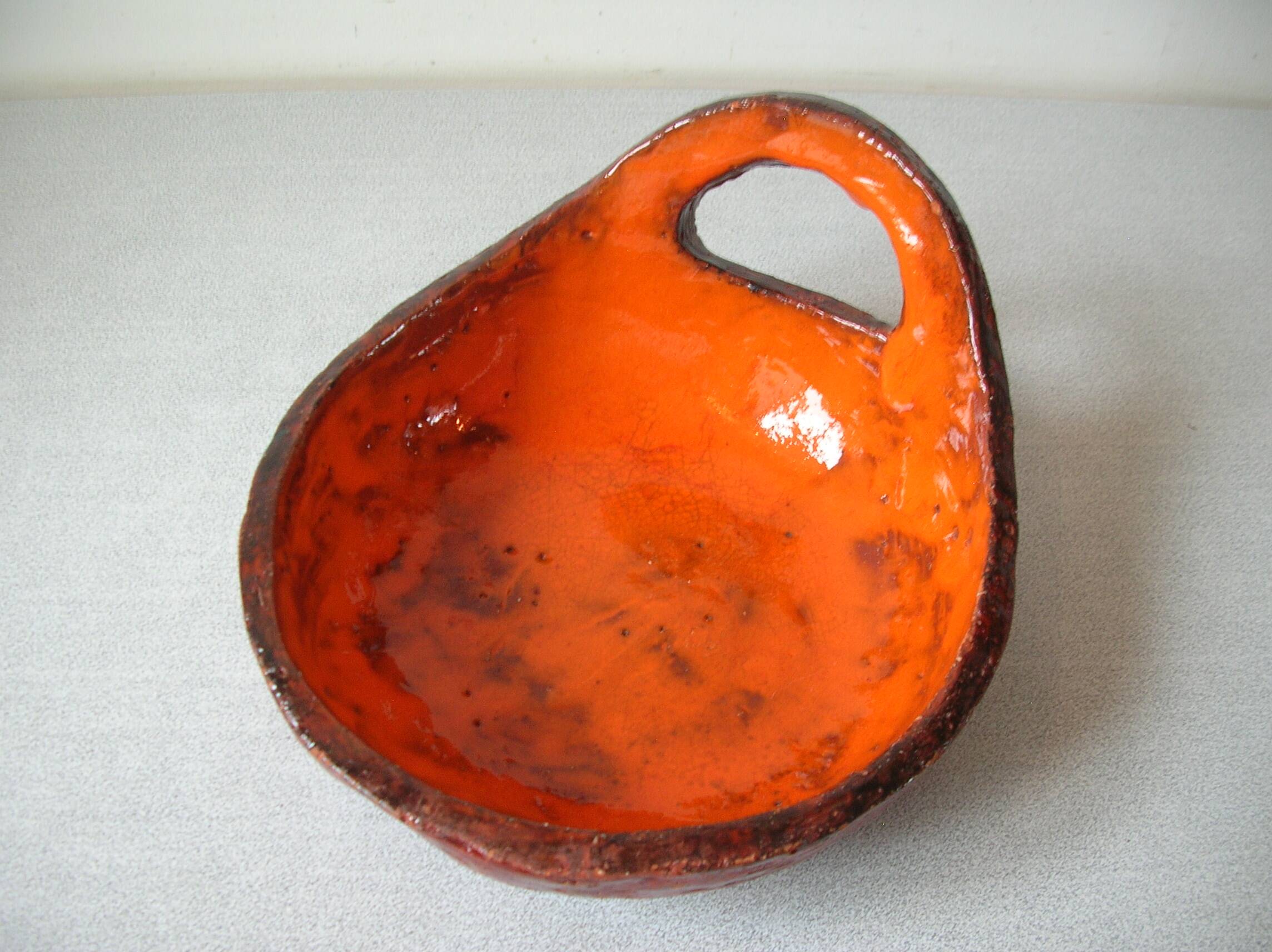 Old empty cup pocket flat orange enamelled terracotta cup starter decoration