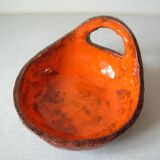 Ancienne coupelle vide poche plat coupe en terre cuite émaillée orange déco entrée