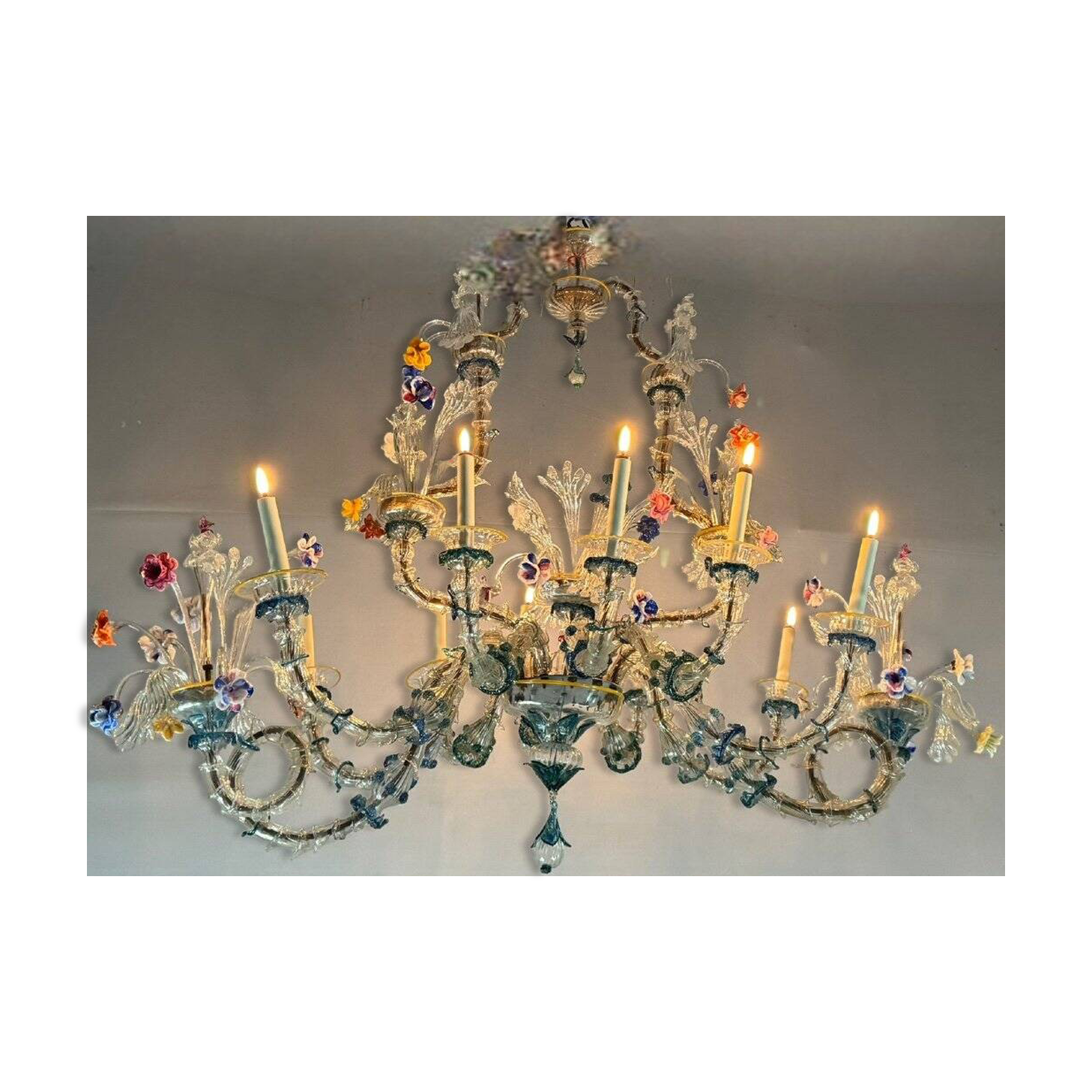 Rezzonico Gondola Chandelier In Multicolored Murano Glass Circa 1900