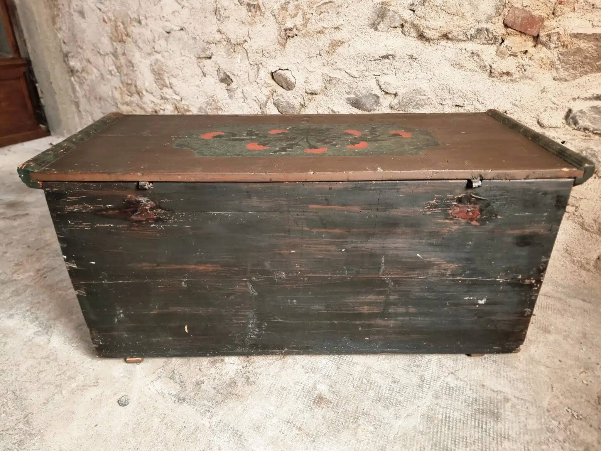 Antique French pine chest – 1838, painted folk art