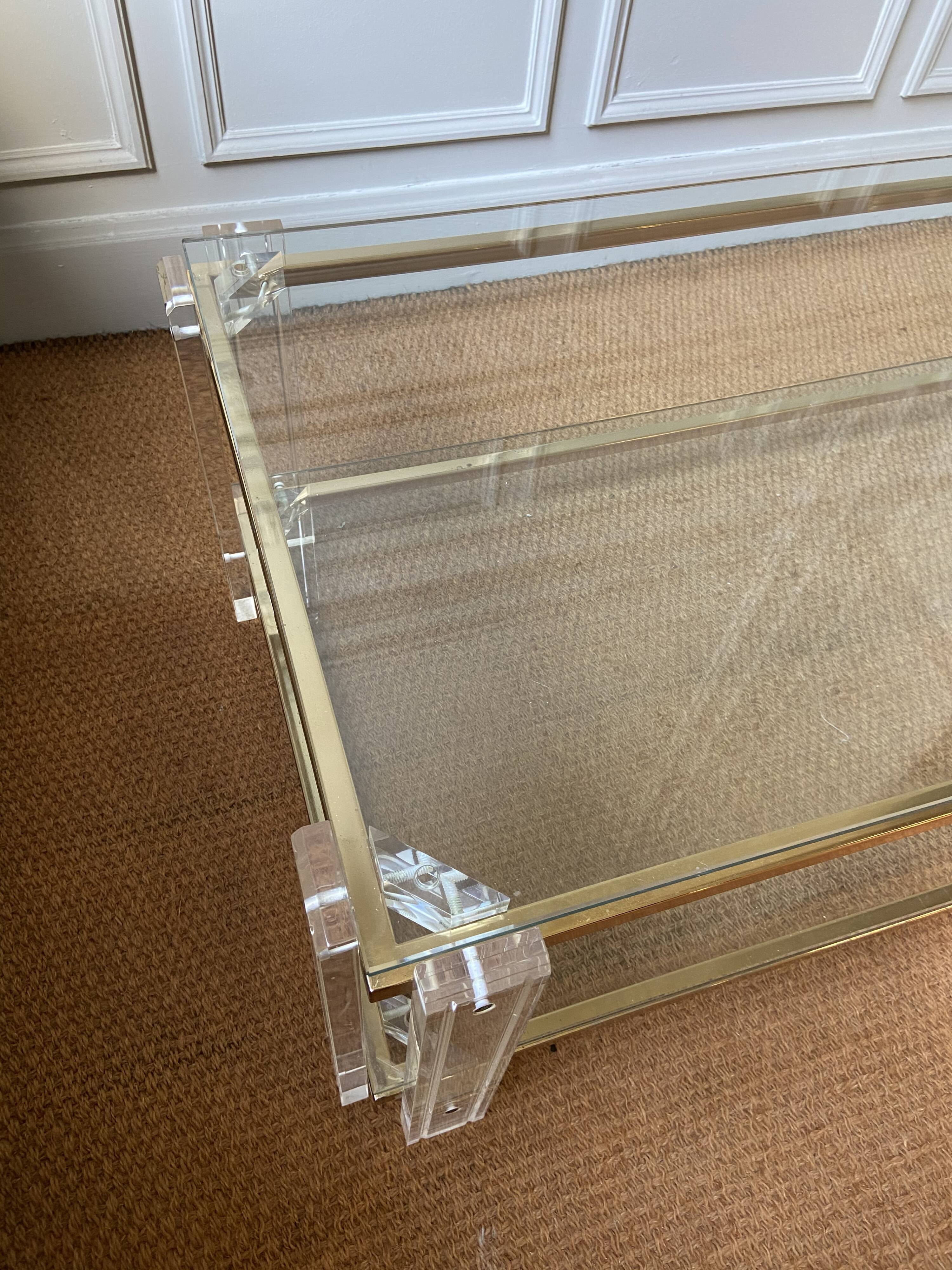 Plexiglas and brass lounge table, Italy, 1970