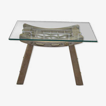 Vintage coffee table in oak and glass 1950
