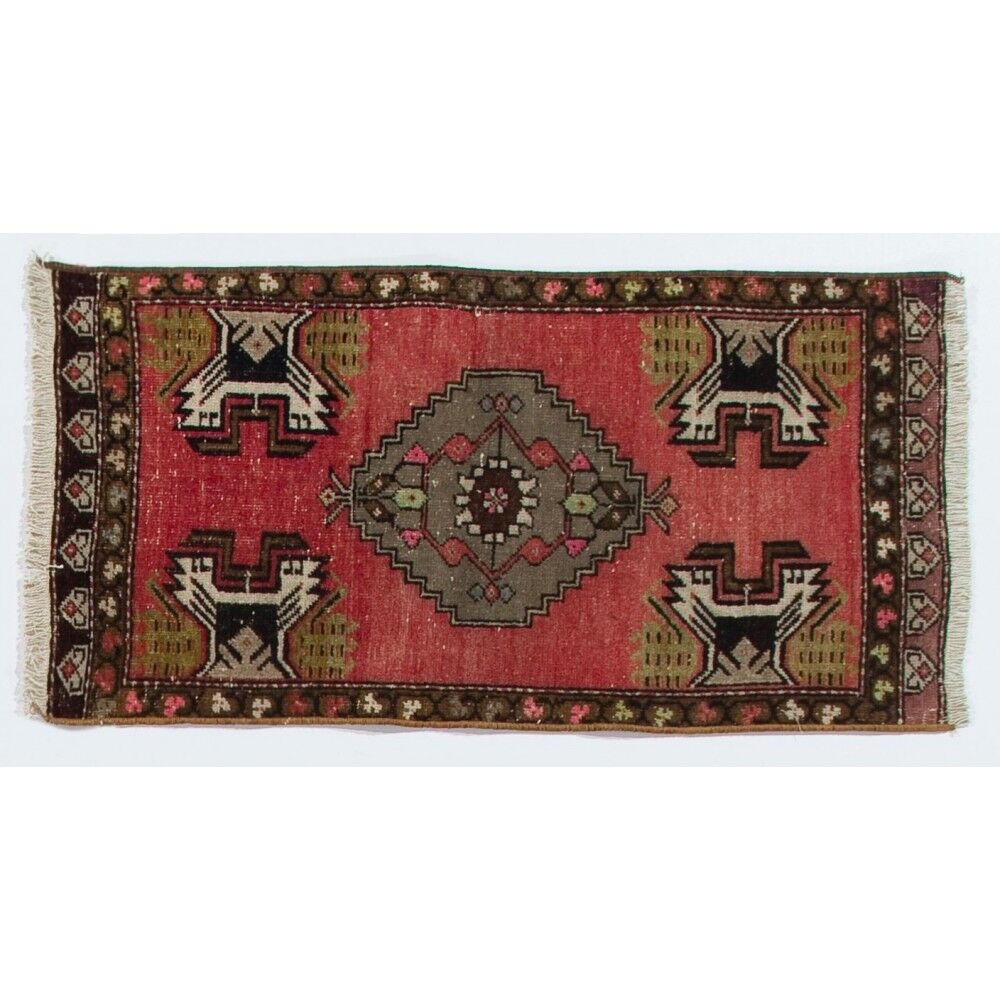 Hand-knotted Small Rug. Vintage Door Mat. Turkish Wool Seat Cover. Entryway Mat. Kitchen Rug