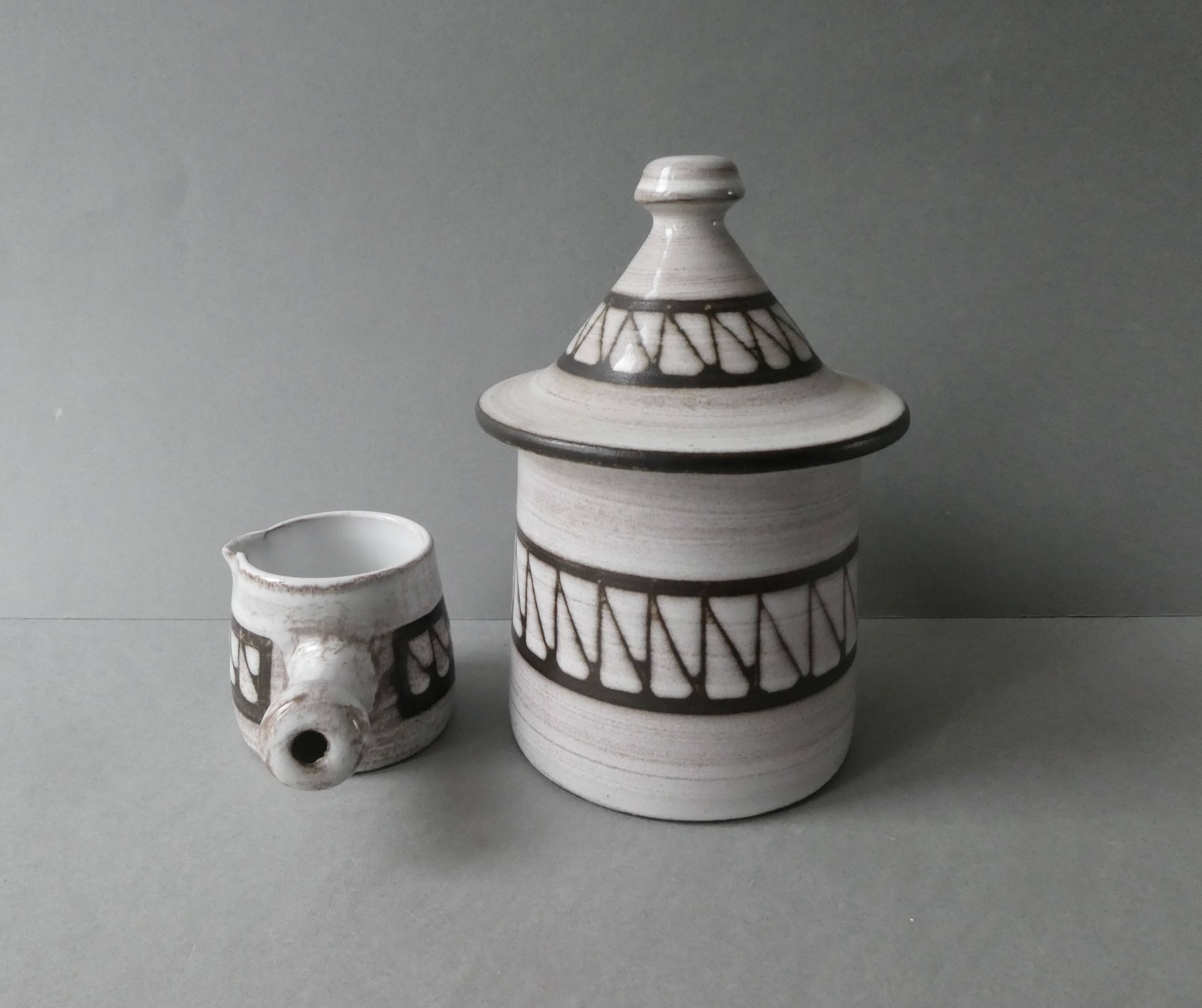 Ceramic sugar bowl and creamer by Emile Masson Vallauris, 1960s