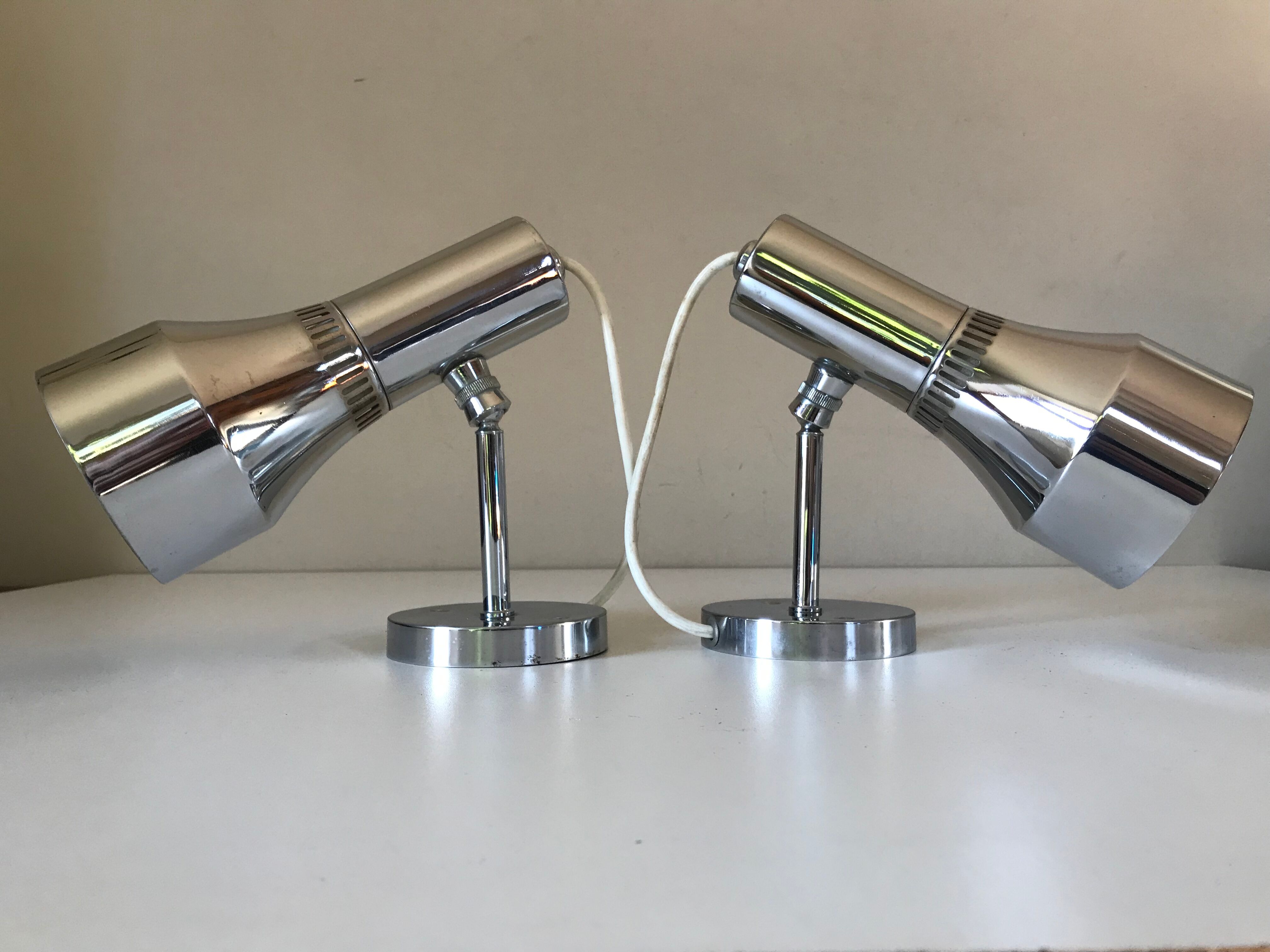 Pair of chrome wall lamps with ball joints design 70 years