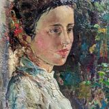 Acrylic on wood old portrait vintage painting country decoration