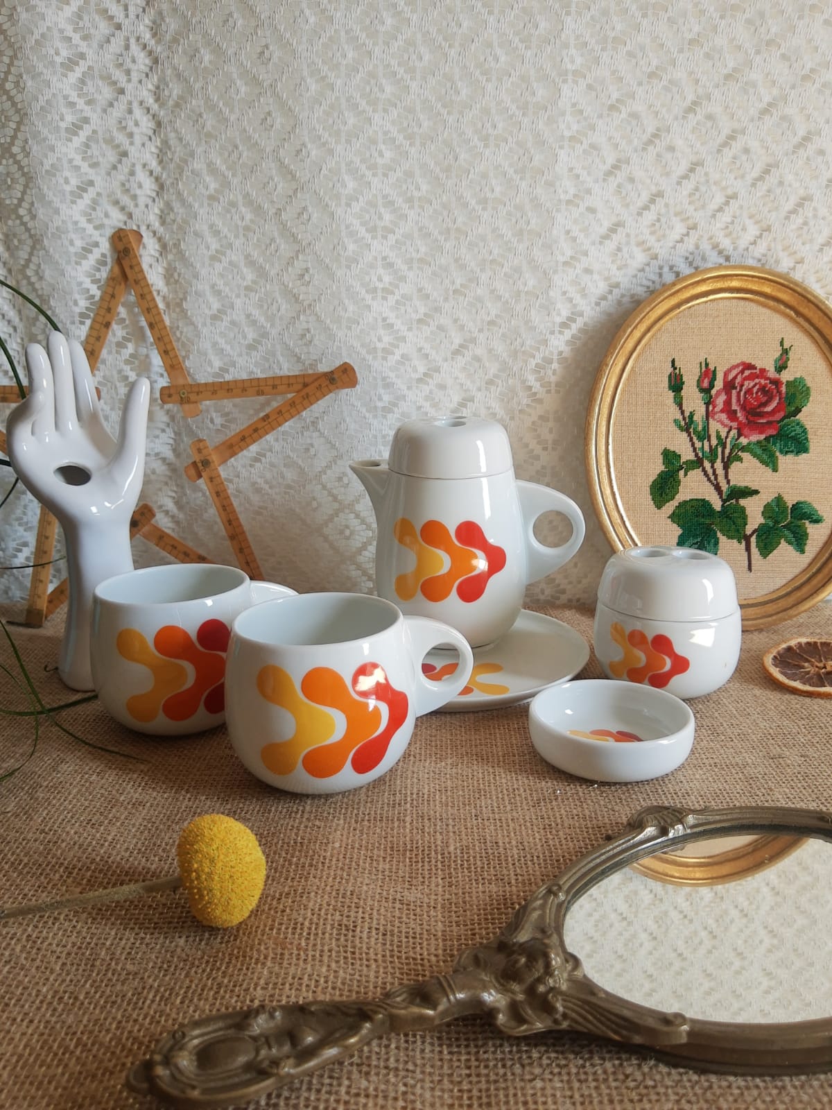 Coffee tea porcelain of retro 70s paris