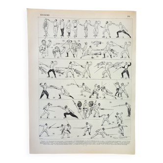 Gravure • Escrime, combat, sport, épée • Affiche originale et vintage de 1898