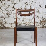 4 vintage Scandinavian chairs in teak and imitation leather, 1960