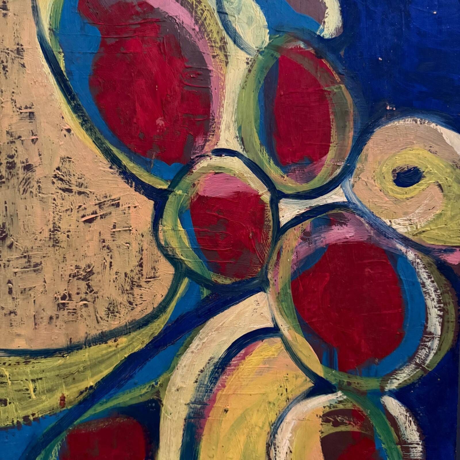 Oil on cardboard modern composition by François de Chabot 1960-70
