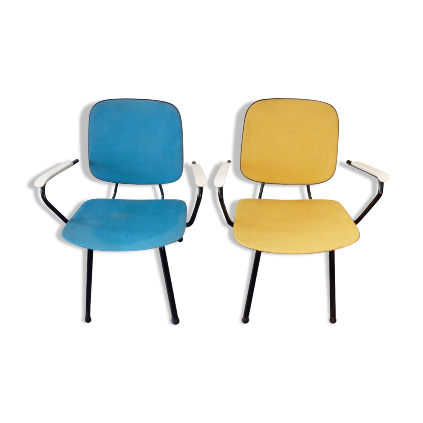 Set of two armchairs in yellow and blue 1950s/60s