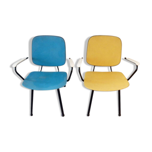 Duo de fauteuils jaune et bleu