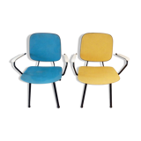Ensemble de deux fauteuils jaune et bleu années 50/60
