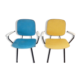 Ensemble de deux fauteuils jaune et bleu années 50/60