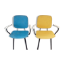 Duo de fauteuils jaune et bleu des années 1950