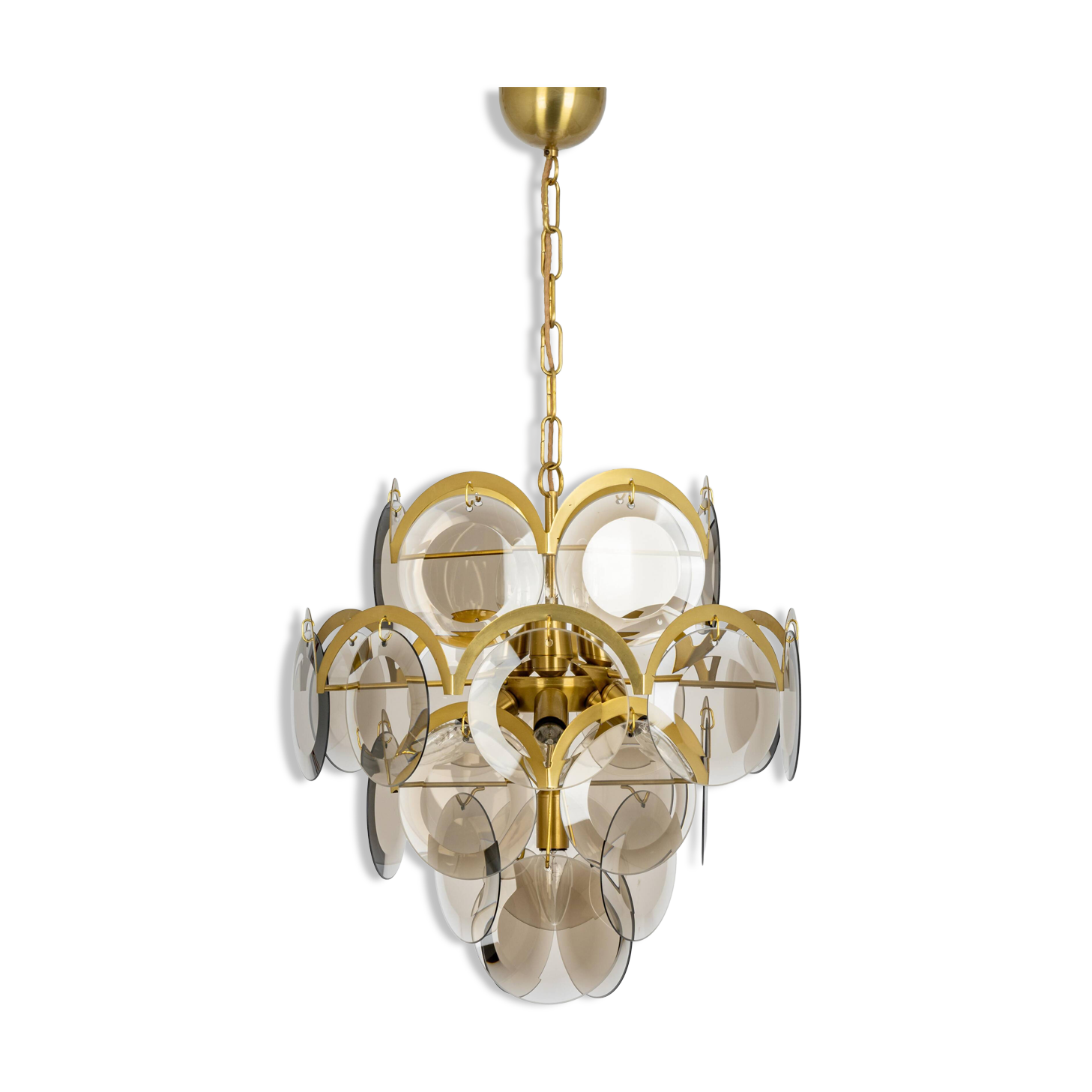 Vistosi Disc Chandelier in Smoked Glass, Italy, 1960s