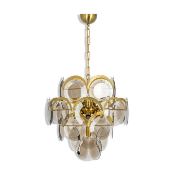 Vistosi Disc Chandelier in Smoked Glass, Italy, 1960s