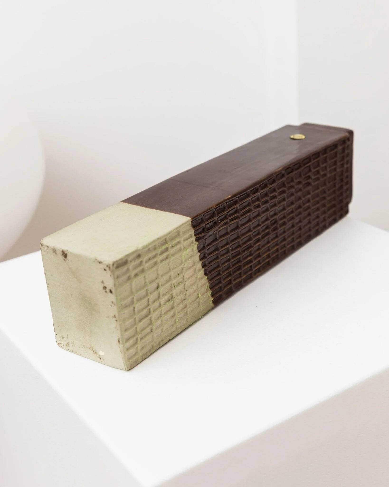 Brown ceramic skyscraper vase, Czech mid-century 1960s design, textured grid