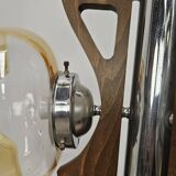 Lustre vintage en bois et métal avec trois plafonniers en verre coloré